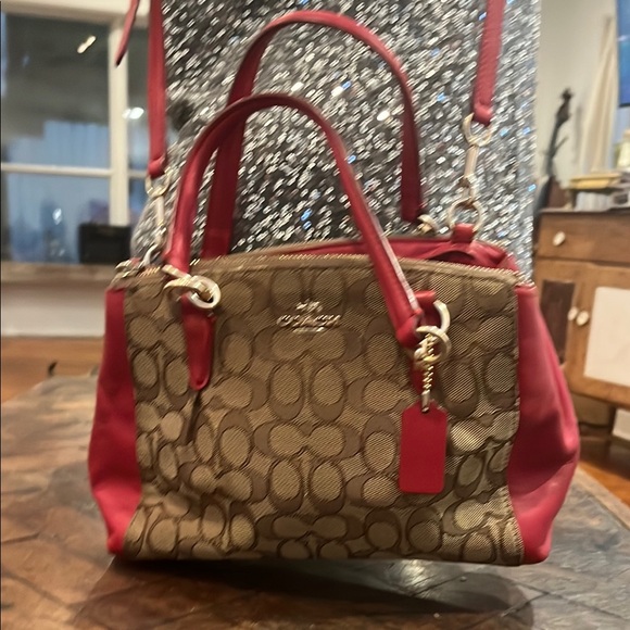 Coach Handbags - 🤎 Coach Mini Christie Brown and Red Jacquard Print Shoulder Bag ❤️